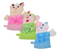 ULDIGI 3pc Bath Mittens Set with Cartoon Animals, Exfoliating Shower Gloves, Soft Sponge Bath Gloves for Newborn Bathing Supplies