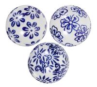 ULDIGI 3pcs Blue Ceramic Decorative Balls, Vintage Home Floating Balls for Flower Pools and Fish Tanks, Easy to Clean, Indoor Outdoor Home Décor with Sphere Holder Random Style