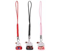 ULDIGI 3Pcs Fortune Cat Phone Chains Cute Ceramic Mobile Lanyards with Bell Stylish Bag Pendants for Teens Adorable Key Chain Decorations with Japanese Lucky Cat Design