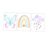 ULDIGI 3pcs Watercolor Canvas Print Set Pink Cartoon Nursery Room Decor Cute Unicorn Rainbow Butterfly Wall Art for Boy Girl's Bedroom Canvas Material