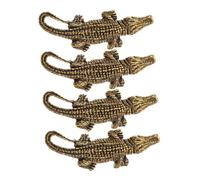 ULDIGI 4pcs Retro Brass Miniature Crocodile Figurines, Solid Vintage Alligator Statues Desk Decor, Detailed Small Metal Animal Ornaments for Home and Office