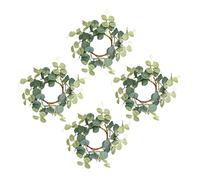 ULDIGI 4pcs Simulated Eucalyptus Ring Candle Wreath Small Eucalyptus Wreath for Pillars Table Decor Autumn Decorations