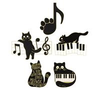 ULDIGI 5pcs Cute Cat Enamel Lapel Pins with Piano Notes Brooches for Clothing Backpacks Cartoon Push Pins Aesthetic Novelty Accessories Gift for Women