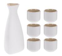 ULDIGI 7pcs Vintage Ceramic Sake Set with White Triangular Flask and 6 Japanese-Style Sake Cups Porcelain Serving Cups for Traditional Drinking and Home Entertaining