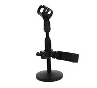 ULDIGI Adjustable Desktop Microphone Stand with Metal Tube, Multi-Functional Microphone Bracket and Phone Holder, Firm Mic Mount for Live Stream and Lecture Use, Black 24X10.5X10.5Cm