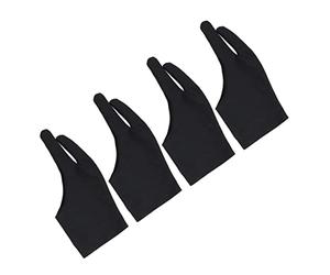 ULDIGI Artist Drawing Glove 4 Pcs Two Finger Spandex Sketch Gloves for Graphics Tablet Digital Drawing Anti-Sweat Anti-Fouling Screen Protector Size L Black for Men and Women