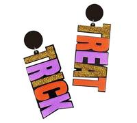 ULDIGI Asymmetrical Large Letter Dangle Earrings for Women Halloween Spooky Drop Design Trick Treat Accessories Stylish Colorful Acrylic Statement Jewelry