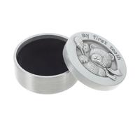 ULDIGI Baby First Tooth Keepsake Box for Infants, Silver Metal Alloy Small Round Tooth Collecting and Storing Box with Beautiful Decorative Design, Birthday Gift for Boys and Girls