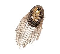 ULDIGI Beaded Tassel Chain Epaulette Shoulder Brooch Rhinestone Badge for Women Men Suits Uniforms Handmade Gold-tone Accessory for Formal Casual Events