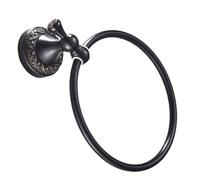 ULDIGI Black Vintage Copper Towel Ring with Brushed Finish, round Bathroom Wall Mounted Towel Rack, Sturdy High Temperature Resistant Design, Includes Expansion Screws and Allen Key