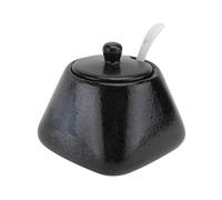 ULDIGI Ceramic Condiment Pot Black Covered Spice Container with Spoon Lid | Salt Cellar with Lid, Simple Smooth Finish, Keeps Seasonings Handy for Home Kitchens and Restaurant Tables