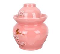 ULDIGI Ceramic Pickles Jar with Double Lid Airtight Seal Traditional Food Storage Container for Kitchen Use Red Plum Blossom Pattern