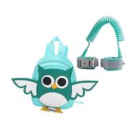 ULDIGI Children's Anti-Lost Mini Bag with Wrist Link, Green Nylon Safety Walking Backpack with Cartoon Owl Pattern, Comfortable Anti-Lost Harness for Toddlers and Preschool Kids