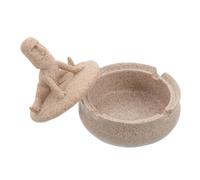 ULDIGI Creative for in with to Yoga Ash Stone Resin Windproof Ashtray Man Lid, Easy Clean Covered Holder and Stylish Decorative Accessory Khaki Home Study Areas Smoking