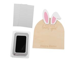 ULDIGI Easter Bunny Footprint and Handprint Kit Wooden Ornament for Baby's First Easter Celebration Nursery Decor Keepsake