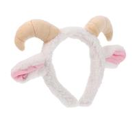 ULDIGI Goat Horn Headband with Plush White Lamb Ears - Animal Cosplay Headwear for Adults, Halloween Costume Hair Hoop Party Accessory