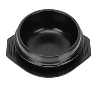 ULDIGI Korean Bibimbap Ceramic Pot with Base Tray Black Round Casserole