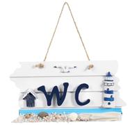 ULDIGI Mediterranean Style Nautical Toilet Sign Wall Hanging Board Decor Wooden Plaque Wc Sign Board Lighthouse Pattern 21.80X11.70X1.80cm White