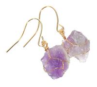 ULDIGI Natural Amethyst Crystal Drop Earrings for Women Handmade Irregular Rough Stone Dangle Earrings with Gold Wire Wrapping for Party and Daily Wear