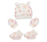 ULDIGI Newborn Hat and Cotton Anti-Scratch Gloves Set, Soft Breathable Mittens and Cap for Hospital Use, Kit with Rainbow 3pcs Design