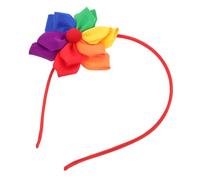 ULDIGI Rainbow Floral Headband for Women Handmade Soft Cloth Festival Hairband with Vibrant Rainbow Colors Elegant Double Ribbon Headpiece for Party Spring Events and Daily Wear