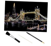 ULDIGI Scratch Painting Kit Tower Bridge London Night View DIY Art Craft for Adults with Tools Including Scratch Pen Bamboo Stick and Black Brush