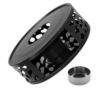 ULDIGI Stainless Steel Teapot Warmer Base with Hollow Candle Tealight Holder, Black Multi-Hole Heating Plate and Silver Wax Tray, Metal Tea Warmer for Teapot Use at Home or Office