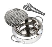 ULDIGI Temperature Stainless Steel Deep Frying Pan with Thermometer and Oil Drainer Rack Japanese Style Tempura Fryer Pot Compatible with Induction and Gas Stoves for Crispy Fried Foods