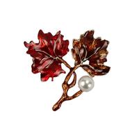 ULDIGI Vintage Enamel Maple Leaf Shape Brooch with Pearl Accent Red Alloy Collar Pin Elegant Retro Style Breastpin for Womens Clothing Accessories