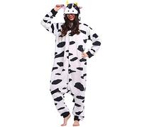 ULEEMARK Women's Adult Pajamas Unisex Animal Onesies Novelty Pyjamas Nightwear Halloween Homewear Cosplay Costume Loungewear Onepiece White Black XL(178-187CM)