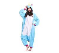 ULEEMARK Women's Adult Pajamas Unisex Animal Onesies Novelty Pyjamas Nightwear Homewear OnePiece Cosplay Halloween Costume Loungewear, Blue Unicorn L