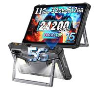 Ulefone Armor Pad 5 Ultra 5G Android 15 Rugged Tablet with Projector,1000LM Camping Light,24200mAh 120W,11" FHD+Waterproof Tablet,32GB+512GB,64MP+64MP IR Night Vision Camera,NFC/OTG/3.5mm Jack(Black)