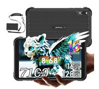Ulefone Rugking Pad Pro 4G Android 16 Rugged Tablet 2026, 133LM Flashlight, 7100mAh 18W, 8.68"HD+ Waterproof Tablet, 16GB+128GB/2TB, 16MP+8MP Outdoor Tablet, IP68/NFC/Face ID/3.5mm Jack/3 Slot (Black)