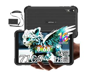 Ulefone Rugking Pad Pro 4G Android 16 Rugged Tablet 2026, 133LM Flashlight, 7100mAh 18W, 8.68"HD+ Waterproof Tablet, 16GB+128GB/2TB, 16MP+8MP Outdoor Tablet, IP68/NFC/Face ID/3.5mm Jack/3 Slot (Black)