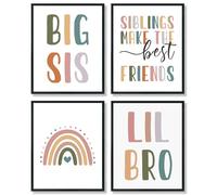 ULEGIE Big Sis Lil Bro Wall Art Decor Set of 4, Boho Rainbow Kids Room Wall Decor, Siblings Make the Best Friends Posters for Toddler Kids Room Playroom Nursery, 8x10 Inch Unframed