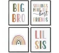 ULEGIE Big Sis Lil Bro Wall Art Decor Set of 4, Boho Rainbow Kids Room Wall Decor, Siblings Make the Best Friends Posters for Toddler Kids Room Playroom Nursery, 12x16 Inch Unframed
