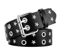 Ulekuke Metal Punk Rock Rivet Studded Belt for Women Men, Gothic Belt with Bright Pyramid Studs, Black-star-2, One size