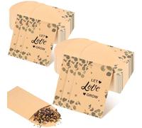 ULELE 100Pcs Let Love Grow Seed Packets Wildflower Seed Bags Wedding Favours for Guests Brown Eucalyptus Seed Envelopes Small Seed Holder Organizer Kraft Paper Packet for Baby Shower Not Include Seeds