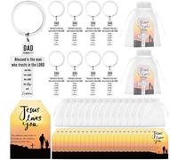 ULELE 12 Set Father's Day Gifts for Church, Christian Appreciation Gifts for Dad, Religious Father's Day Bible Verse Keyring Inspirational Religious Faith Keychains Bulk with Card Bag for Church Men