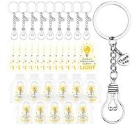 ULELE 12 Sets Teacher Keychains with Lamp Charms Bulk Appreciation Keyring Gifts Including Metal Light Bulb Keychain Thank You Cards White Organza Gift Bags Thank You for Your Hard Work Decorations