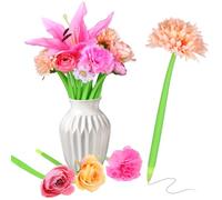 ULELE 14 Pcs Artificial Flowers Novelty Flower Pens Daisy Rose Lily Carnation Flower Pens Stationery Set Gel Ink Pen Liquid 0.5mm Black Ink Gel Rollerball Writing Pens for Women Office School