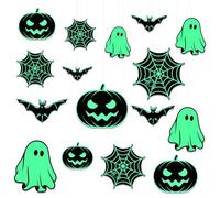 ULELE 16Pcs Halloween Luminous Hanging Decor,Glow in The Dark Hanging Bats,Luminous Ghost Pumpkin Spider Web,Hang In the Tree Porch Yard Outdoor Decorations for Halloween Party Spooky Night