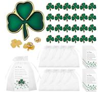 ULELE 24 Pcs Good Luck Shamrock Pin Brooches Clover Lapel Pins Three Leaf Pins Brooches Green Enamel with Blessing Cards and Organza Gift Bags Festivals Lucky Gift for Hats Backpacks Badge Men Women