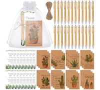 ULELE 24 Sets Employee Appreciation Gift Bulk Teacher Appreciation Gifts Bulk Include Bamboo Ballpoint Pens Cactus Notebooks Cactus Thank You Cards Organza Bag Hemp Rope Teacher Appreciation Pens