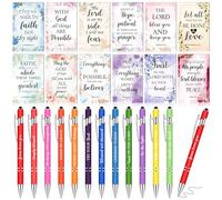 ULELE 24Pcs Bible Pens Notepads Gift Set Christian Gifts Bulk Christian Spiral Notebook Bible Ballpoint Pen Bible Verse Notepads Floral Motivational Scripture Journal Inspirational for Church Teacher