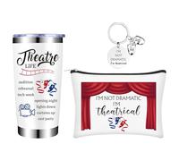 ULELE 3 Pcs Theatre Gifts for Women with Theater LifeTumbler Musical Cosmetic Makeup Bag Comedy Mask Keychain Theatre Drama Keyring Musical Theater Gifts for Actors Actress Drama Students Teachers