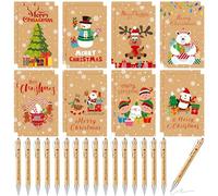 ULELE 32 Pcs Mini Christmas Notebooks Pens Gifts Bulk Xmas Pocket Notepads Small Memo Notepad with Pen Multi-Colored Notebook Xmas Ballpoint Pens Christmas Gifts for Employee Coworkers Staff Teacher