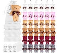 ULELE 36Set Mini Bears Multicolor Soft Plush Tiny Bears Mini Bear Stuffed Animal Bea-r Doll Toys with Thank You Kraft Tags Organza Bag Little Bear Toys for DIY Keychain Birthday Baby Shower