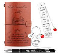 ULELE 4 Pcs Thank You Teacher Gifts Personalised Teacher Gifts for Men Best Teacher Ever Leather Journal Gifts Teacher Appreciation Keyring Bookmark Ballpoint Pen for Thanksgiving Christmas Graduation