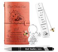 ULELE 4 Pcs Thank You Teacher Gifts Personalised Teacher Gifts for Men Best Teacher Ever Leather Journal Gifts Teacher Appreciation Bee Keyring Bookmark Ballpoint Pen for End of Graduation Christmas